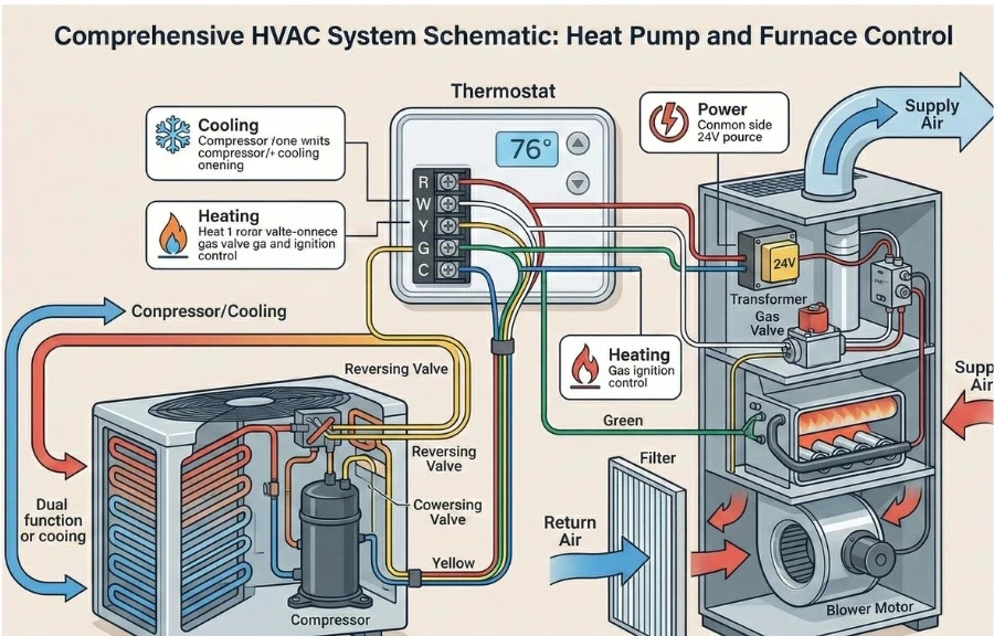 Infographic: Difference between heat pump and furnace thermostat setup