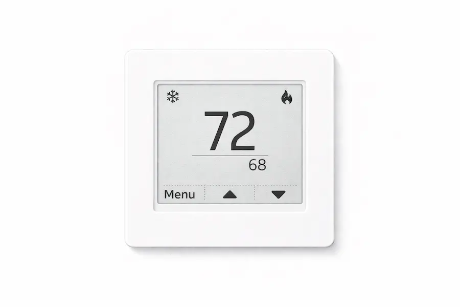 Honeywell T1 Pro thermostat display showing room temperature setpoint and system mode icons