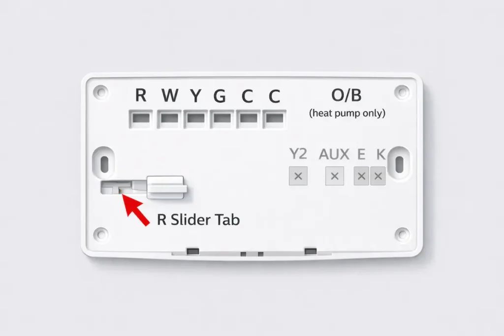 Honeywell T1 Pro-wiring terminal diagram showing R W Y G C and OB terminals on UWP wall plate