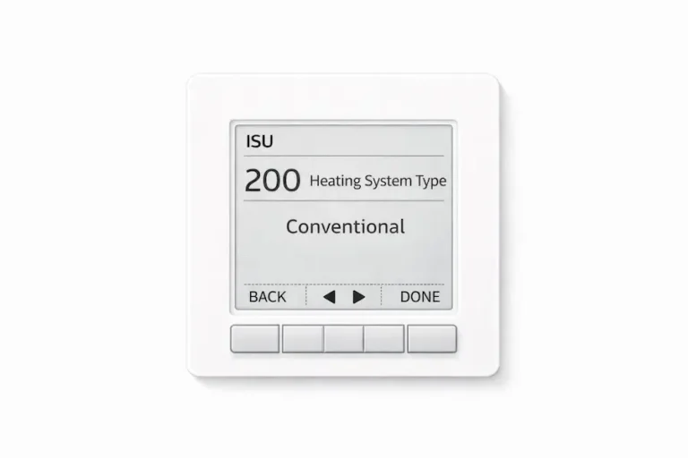 Honeywell T6 Pro ISU menu screen showing ISU 200 heating system type setting