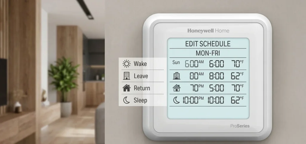 Honeywell T6 Pro thermostat schedule settings display