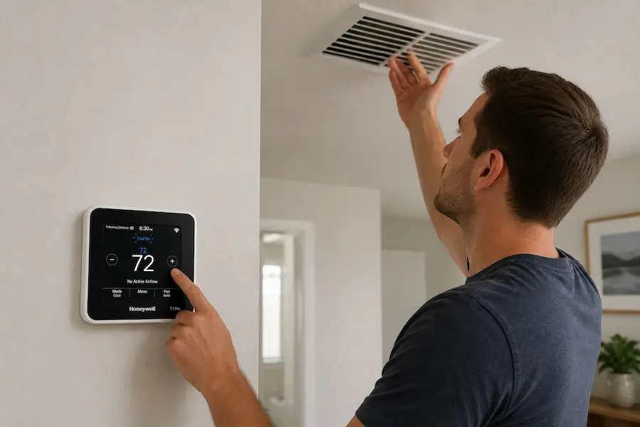 Testing heating and cooling on Honeywell T1 Pro thermostat after setup