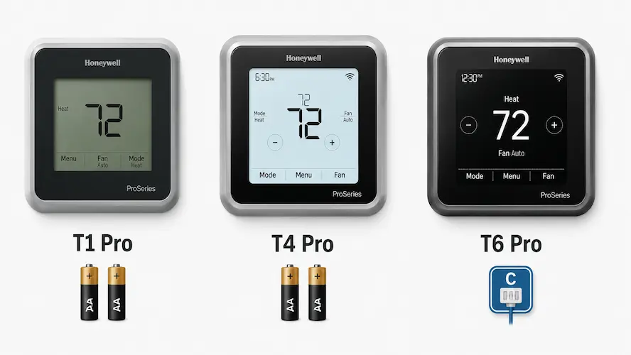 Honeywell T1 Pro T4 Pro and T6 Pro thermostat models: side-by-side comparison